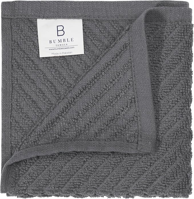 Bumble Towels Premium Kitchen Dish Cloths (12" x 12") | 8 Pack | Diagonal Deluxe Dish Cloth | High Absorbent Tea Towels Set | Gray
