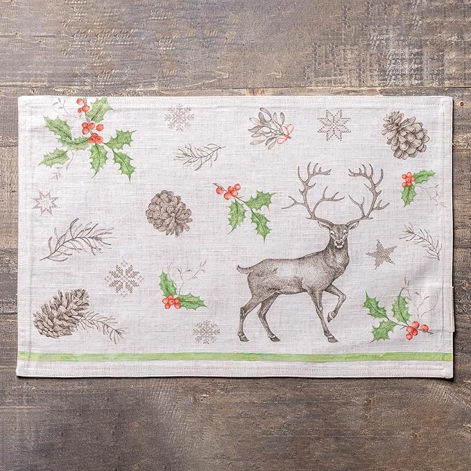 Maison d' Hermine Placemats Set of 4 100% Cotton Washable Cloth Place Mats, Reusable Table Mats for Thanksgiving Christmas Decorations Kitchen Dining Party Wedding (Christmas Dew, 13" x 19")