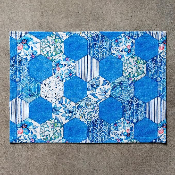 Maison d' Hermine Placemats Set of 4 100% Cotton Washable Cloth Place Mats Reusable Table Mats for Kitchen Dining Party Wedding Gifts for Mothers Day Spring/Summer (Summer Blues, 13" x 19")