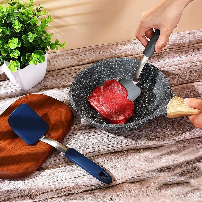 BSL® Silicone Cookie Spatula Turner Small Brownie Spatula Flexible Kitchen Small Silicone Spatulas for Nonstick Cookware Heat Resistant No Scratch Flipper Baking Utensils for Egg Pancake (3 Pack)