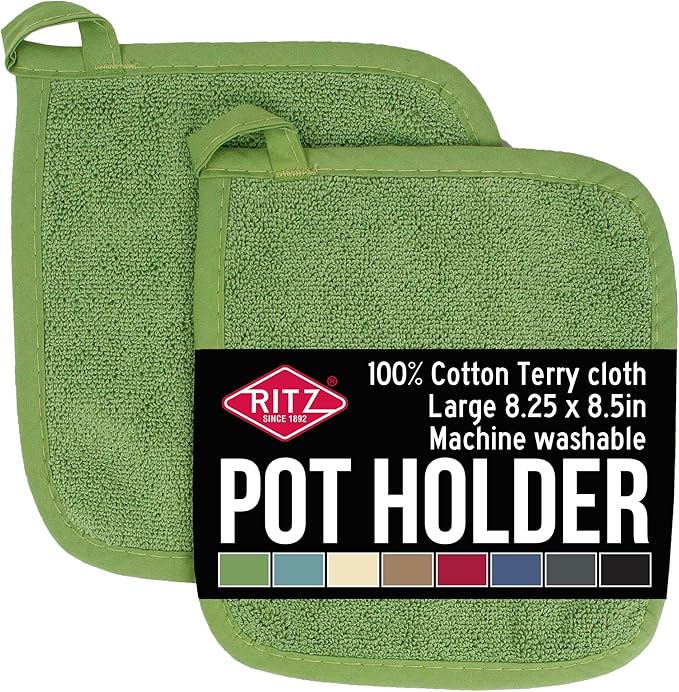RITZ Terry Potholder & Hot Pad: Unparalleled Heat Resistant, Durable 100% Cotton – Ergonomically Designed for Optimal Grip – Easy-Care Machine Washable – 2-Pack, Cactus