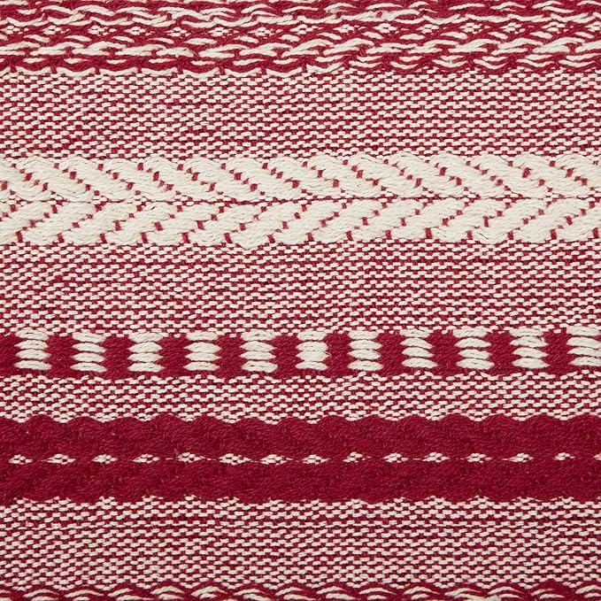 DII Farmhouse Braided Stripe Table Runner Collection, 15x108 (15x113, Fringe Included), Barn Red