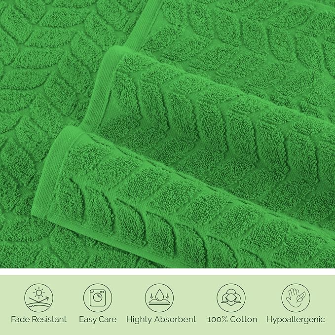 Elegant Comfort Luxury 6-Piece 100% Turkish Cotton Jacquard Braided Textured Premium Hotel Quality Towel Set– Soft and Absorbent, Includes 2 Bath Towels, 2 Hand Towels and 2 Washcloths, Emerald Green