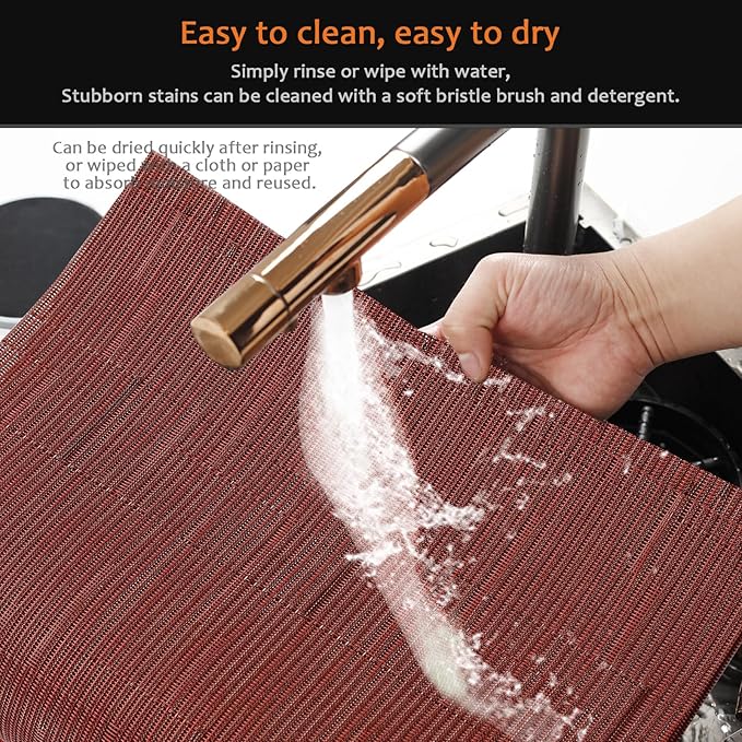 Placemats Set of 6 Washable&Wipeable Place mats for Dining Table Kitchen Indoor Outdoor Table Mats Heat Resistant Non Slip Woven Vinyl Table Placemats (Red，6PCS)
