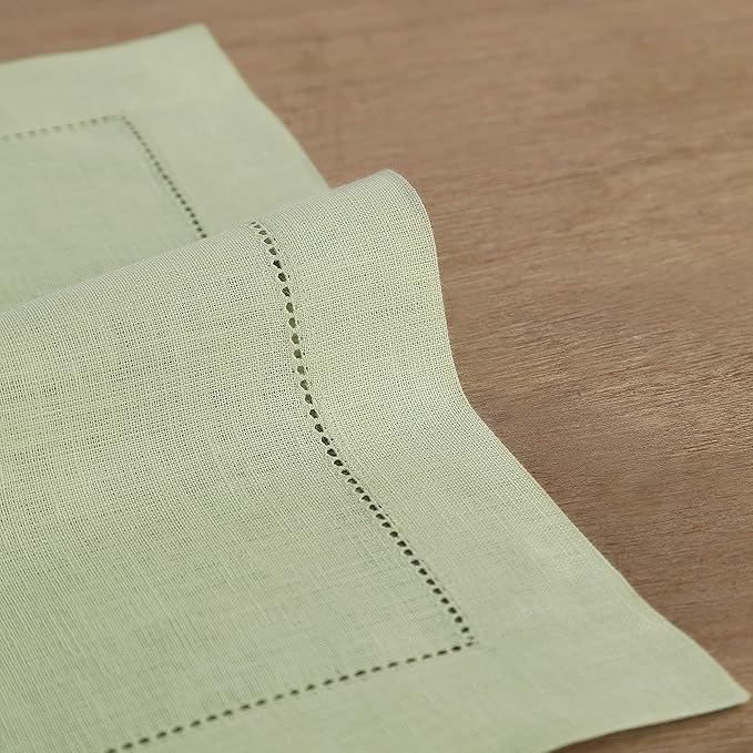 Solino Home Linen Placemats Set of 4 - Classic Hemstitch Sage Green Placemats 14 x 19 Inch - 100% Pure Linen Table Mats for Spring, Summer, Mothers Day