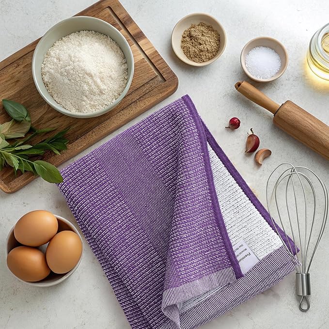 Mordimy Premium Kitchen Towels 8 Pack (18 x 28 Inches, Purple), Large Cotton Kitchen Hand Towel, Flat & Terry Dish Towels for Drying Dishes, Super Absorbent Tea Dishtowels Set with Hanging Loop