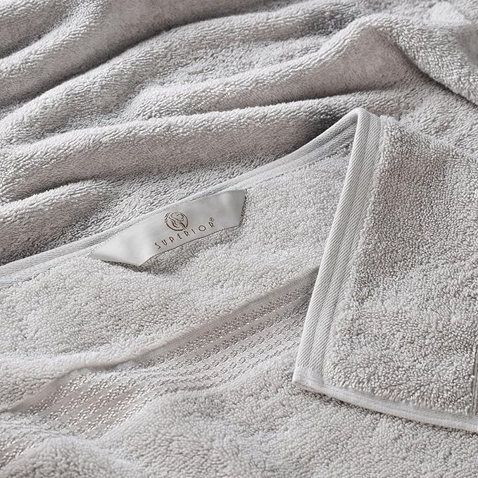 Superior Egyptian Cotton 9-Piece Towel Set, Assorted Towels for Home Bathroom, Guest Bath Decor Essentials, Includes 3 Bath, 3 Hand, 3 Face Towels/Washcloths, Quick Dry, Absorbent - Silver