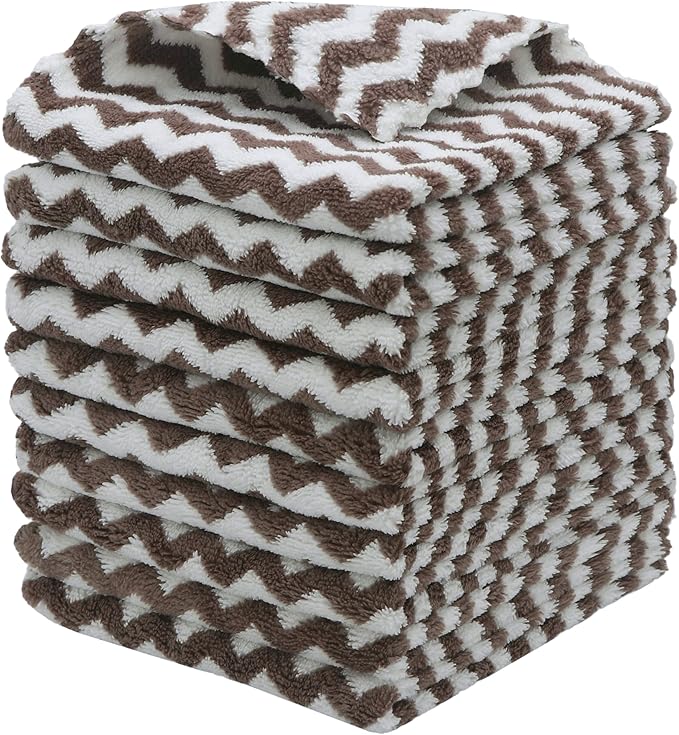 Microfiber Cleaning Cloth Lint Free Cleaning Rags, 10 Pack Fast Drying Dish Rags for Cleaning, Super Absorbent Kitchen Dish Cloths for Wash Dishes,12 in x 12 in (Brown)