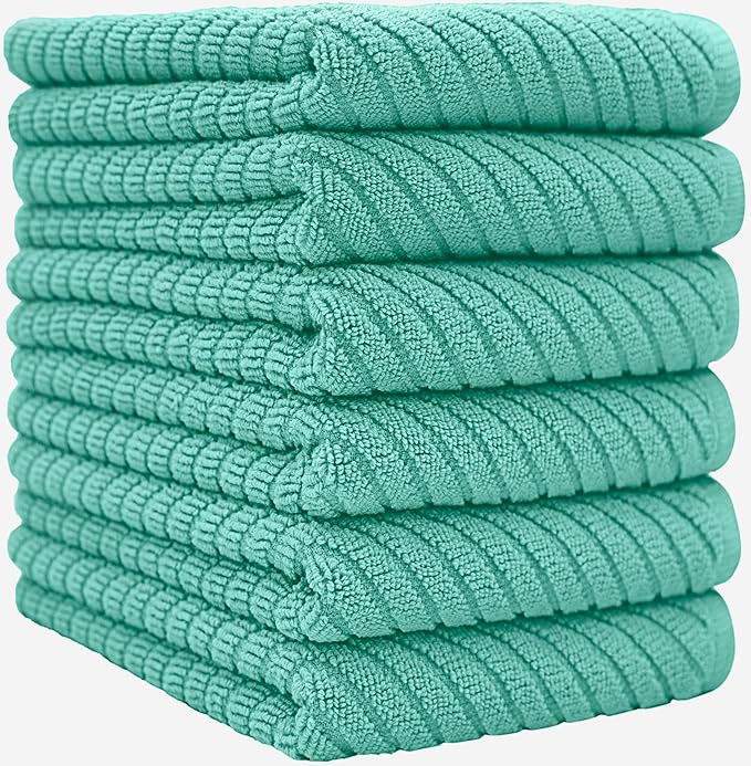 Premium Kitchen Towels (16”x 25”, 18 Pack) | Large Cotton Kitchen Hand Towels | Dish Towels | Diagonal Weave Design | 445 GSM Highly Absorbent Tea Towels Set with Hanging Loop | Aqua
