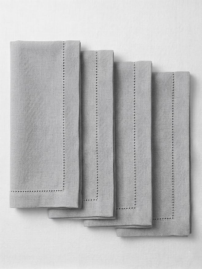 Palisa Grey Cotton Napkins Set of 4 | Premium Hemstitch Detailing Cloth Dinner Napkins 18x18 Inch | Soft Washable & Reusable Table Napkins for Everyday Use Weddings Parties Restaurants & Hotels