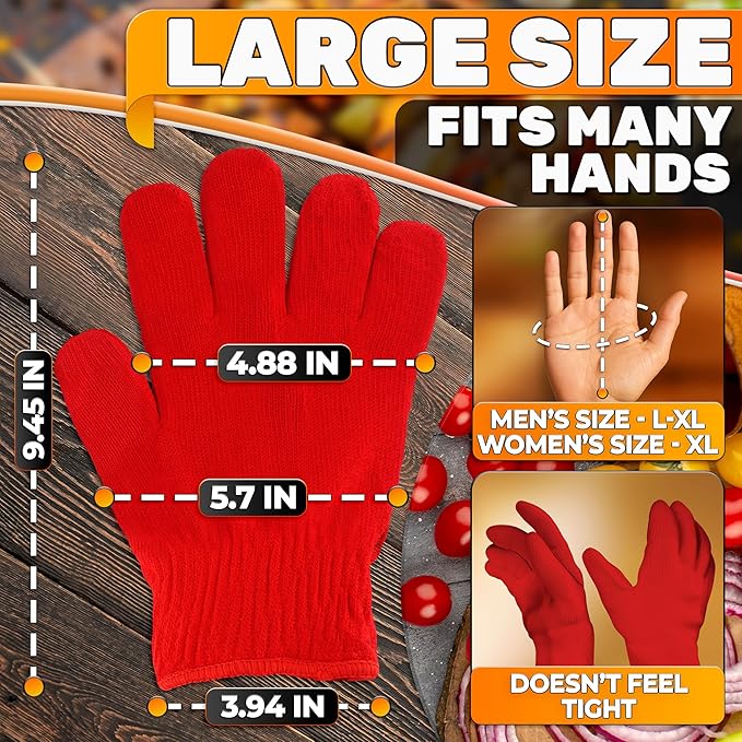 Heat Resistant Gloves for Cooking & Grilling – Aramid Oven Gloves with Fingers, Lightweight BBQ Gloves with Cotton Lining, Non-Slip, 9.45"x3.94" Kitchen Mitts for Baking & Frying, Great Gift for Chefs