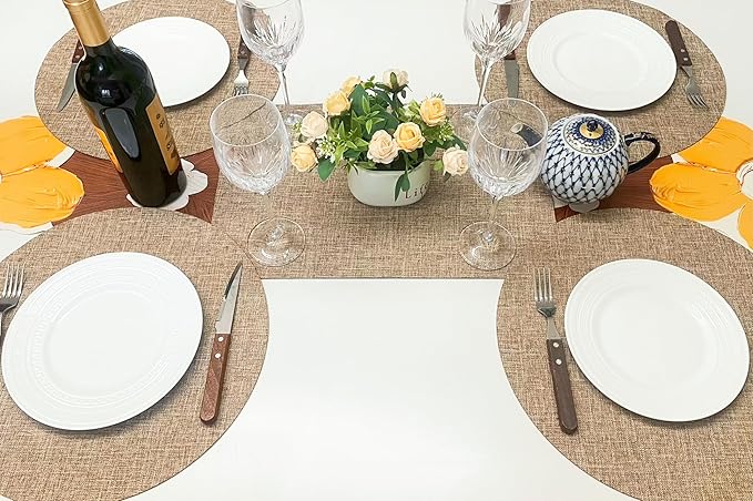 SLOW COW Round Place Mats Set of 4 Linen Placemats for Dining Table Machine Washable 15 inches Natural Linen