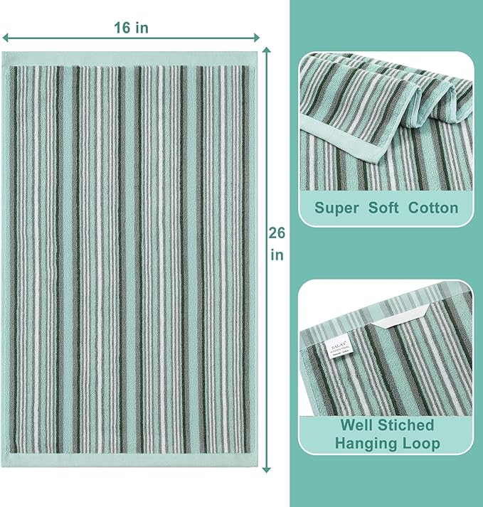 SALAS Premium Cotton Kitchen Dish Towels for Drying Dishes,Large Long 390GMS Hand Towels, Thick Highly Absorbent Dish Cloth Towel Sets with Hanging Loop, 16" X 26", 3 Pcs, Green