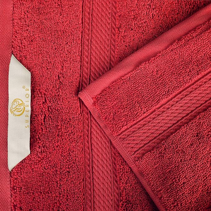 Superior Egyptian Cotton Pile Bath Towel Set of 4, Ultra Soft Luxury Towels, Thick Plush Essentials, Absorbent Heavyweight, Guest Bath, Hotel, Spa, Home Bathroom, Shower Basics, Red
