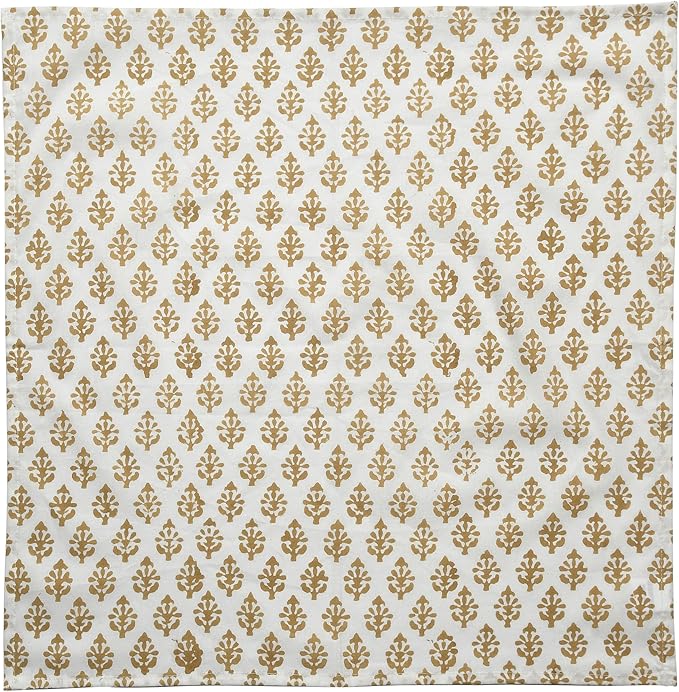 CPC Cloth Napkins 100% Cotton Set of 4 Reusable Napkins, Indian Block Print Toile Floral Dinner Napkin, Fall Thanksgiving Christmas Holiday Party Gift - Soft Absorbent Napkin, 18"x18" Yellow Flower