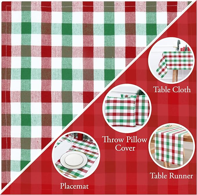 PurpleEssences Buffalo Plaid Cloth Napkins - Mitered Corners - Spring Easter Summer - Gingham Check Dinner Napkin - Set of 12-100% Cotton - 18x18 Inch - Reusable Washable - Red Green White