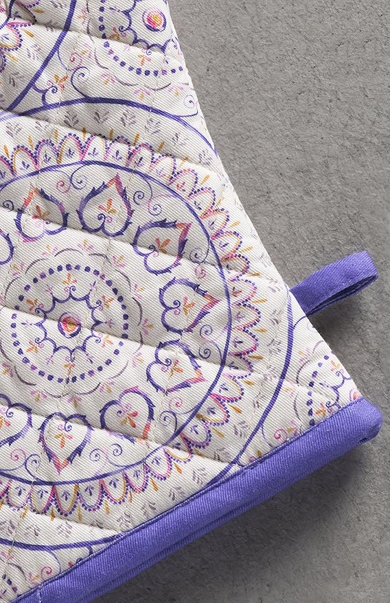 Maison d'Hermine Oven Gloves 100% Cotton Oven Mitt 7" x 13" with Loop Heat Resistant BBQ Cooking Gloves Baking Grilling Gifts for Mothers Day Spring/Summer (Pack of 1, Mandala)