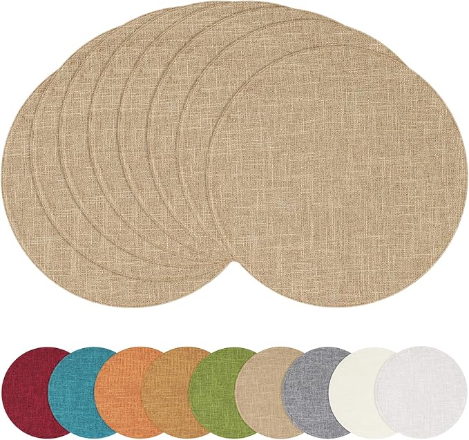 homing 15 Inch Round Cloth Placemats Set of 8, Cotton Linen Blend Washable Table Mats, Farmhouse Dining Place Mats for Indoors & Outdoors, Easy to Clean, Linen