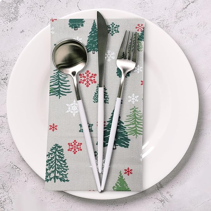 Urban Villa Cloth Napkins Set of 12(20x20)100% Cotton Dinner Napkins Cloth Washable Soft Durable Reusable Absorbent Napkins Ideal for Farmhouse Parties Hotel Lunch Restaurant Dinner Napkins-Green Tree