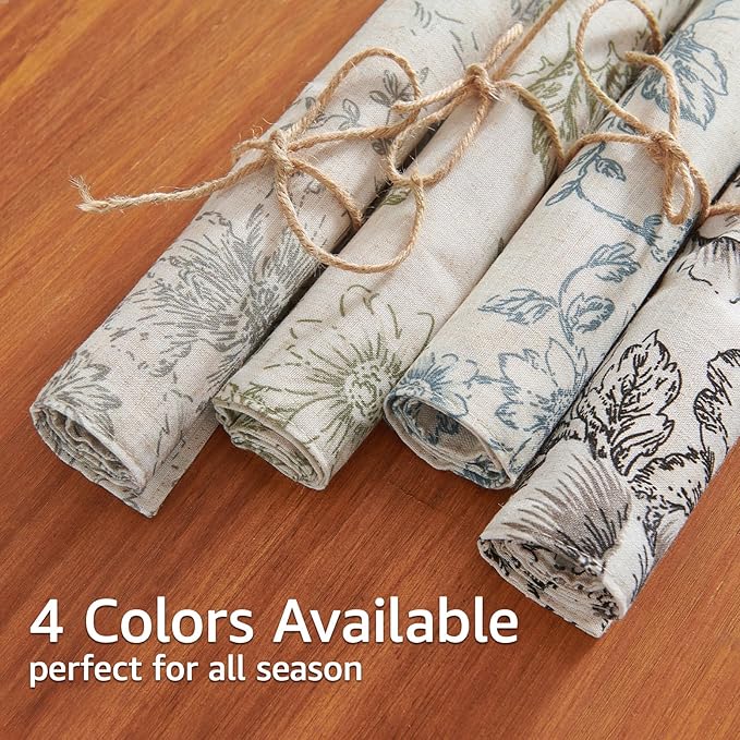 JINCHAN Floral Placemats Set of 4 Farmhouse Linen Placemats Cloth Table Mats Holiday Seasonal Rustic for Kitchen Dining Table Decor Heat Resistant Washable Tablemats 13x19 Inch Black