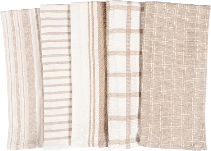 KAF Home Assorted Flat Kitchen Towels - Set of 10, 18 x 28 Inch (Beige)