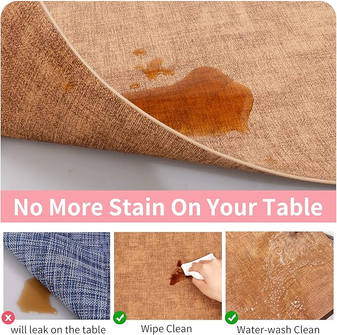 Maxpearl 8-Piece PU Leather Placemats – Durable, Heat Resistant & Wipeable Table Mats, Non-Slip and Waterproof Dining Place Mats for Kitchen or Patio Table, 17x12 Inches, Brown
