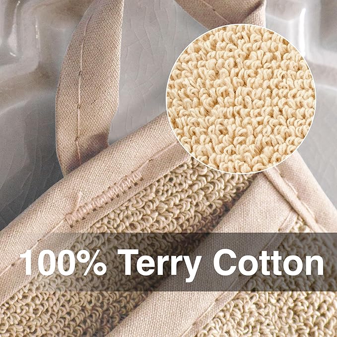 RITZ Terry Pocket Mitt & Hot Pad: Unparalleled Heat Resistant, Durable 100% Cotton – Ergonomically Designed for Optimal Grip – Easy-Care Machine Washable – 4-Pack, Latte