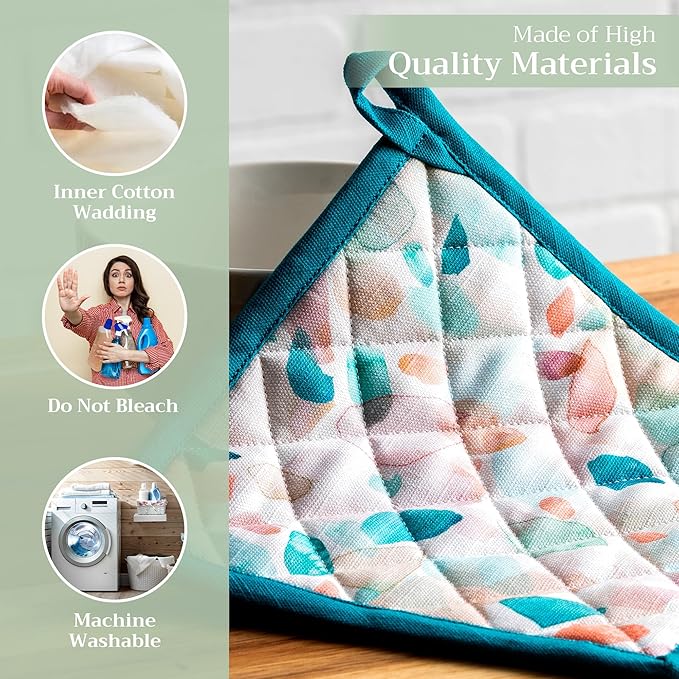 Maison d' Hermine Pot Holders 100% Cotton Heat Resistant Potholders 8" x 8" Hot Pads with Loop BBQ Cooking Baking Gifts for Mothers Day Handling Hot Pans Spring/Summer (Pack of 2, Summer Picnic)