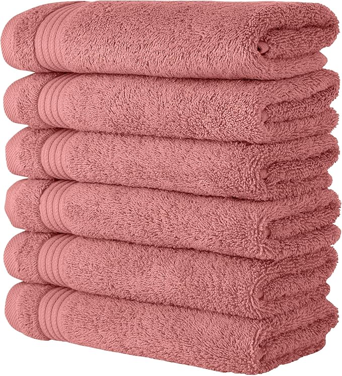 Classic Turkish Towels CTT - Premium 6 Piece Hand Towels Set, 100% Turkish Cotton, Quick Dry & Comfy Towels for Hotel & Spa, Highly Absorbent | 16"x27"(Coral)