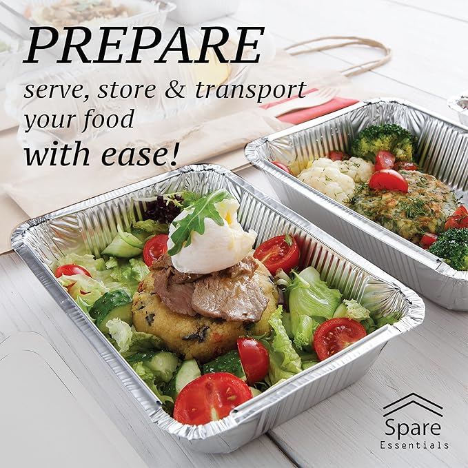 55 Pack - 2.25 LB To Go Aluminum Containers with Lids - Heat Proof Foil Tins for Meal Prep, Take Out, Freezer Meals