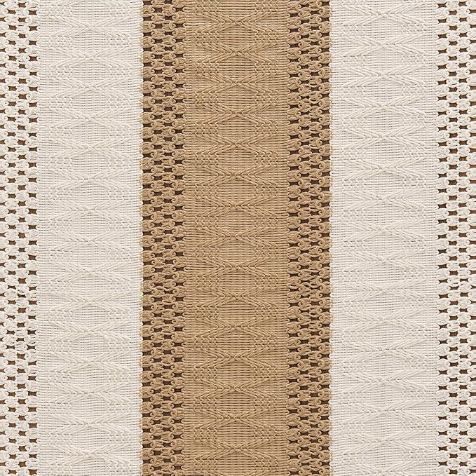 ZeeMart Macrame Style Bicolor Stitching Table Runner, 14 x 108 Inch Brown/Ivory, Boho Neutral Table Runners 108 Inches Long, Farmhouse Woven Home Decor