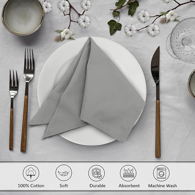 Ruvanti Cloth Napkins Set of 12, 18x18 Inches, 100% Cotton, Washable, Soft & Absorbent, Perfect for Wedding, Christmas, ‎Thanksgiving Dinners - Wild Dove