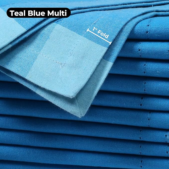 Bedding Craft Cotton Cloth Napkins Set of 12 – 20x20 Teal Blue Multi Double Hemstitched – Machine Washable Dinner Napkins for Weddings, Parties & Father’s Day Celebrations