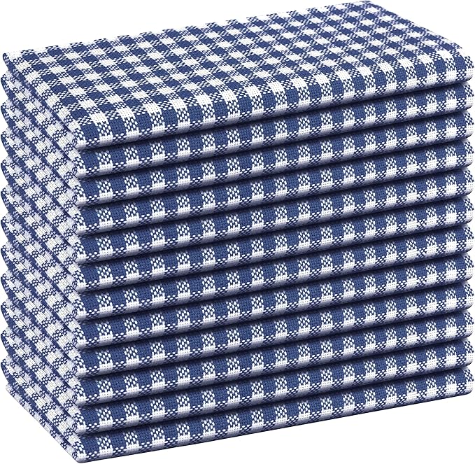 Native Fab Gingham Cloth Napkins 16x16 inches, 100% Cotton Dinner Napkins with Checks, Set of 12, Machine Washable Cloth Napkins, Soft Breathable Absorbent, Blue White