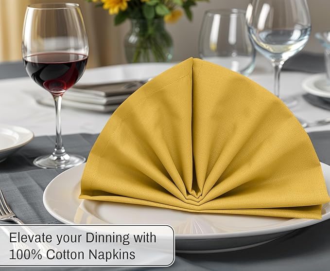 Ruvanti Cloth Napkins Set of 12, 18x18 Inches, 100% Cotton, Washable, Soft & Absorbent, Perfect for Wedding, Christmas, ‎Thanksgiving Dinners - Spicy Mustard