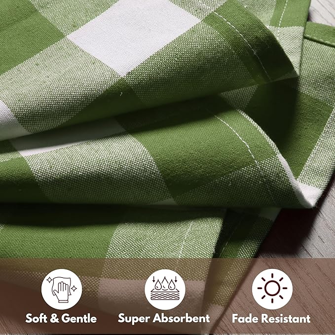 Native Fab Buffalo Check Easter Cloth Napkins - Set of 4 (16x16) 100% Cotton, Gingham Checked - Soft & Absorbent Spring Table Decor - Farmhouse Style, Washable Fabric Dinner Napkins, Mint Green