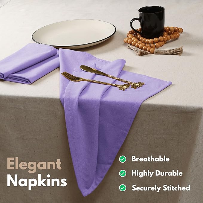 Native Fab Cotton Table Napkins, 4 Pack, 17x17 Inches, Hotel Quality, Durable, Washable Fabric, Ideal for Easter Sunday, Holiday Dinner, Cocktail Parties, Catering, Family Gatherings, Lavender