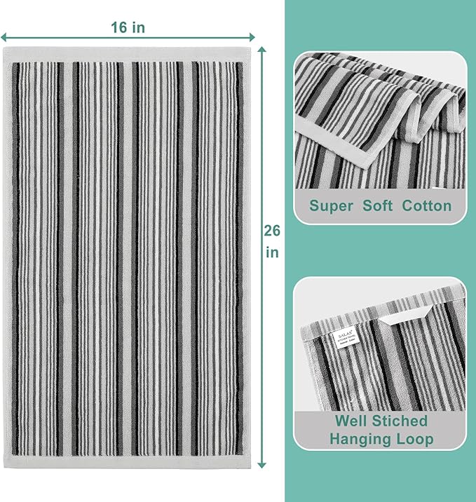 SALAS Premium Cotton Kitchen Dish Towels for Drying Dishes,Large Long 390GMS Hand Towels, Thick Highly Absorbent Dish Cloth Towel Sets with Hanging Loop, 16" X 26", 3 Pcs, Gray
