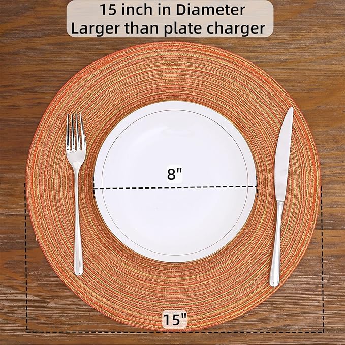 SHACOS Round Placemats Set of 4 Woven Braided Place Mats Table Placemats 15 inch Circle Place Mats Easy to Clean Table Mats Indoor Outdoor, Fall Color Mix