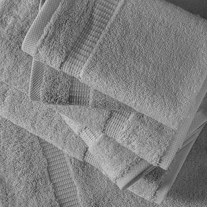 SALBAKOS 100% Turkish Cotton 6-Piece Towel Set | Premium Quality Hotel & Spa Collection | Soft, Super Absorbent 2 Washcloth, 2 Hand, 2 Bath Towel Sets | Made in Turkey (Silver, 6 Piece Towel Set)