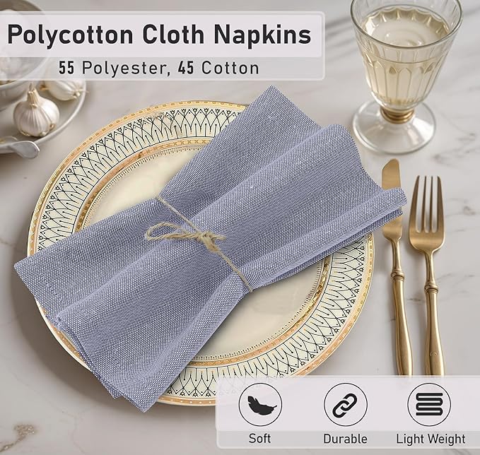 Ruvanti Cloth Napkins Set of 6, 18x18 Reusable Napkins Cloth Washable, Soft & Durable Table Napkin, Poly Cotton Fabric Dinner Napkins for Parties, Christmas, Thanksgiving, Weddings - Steel