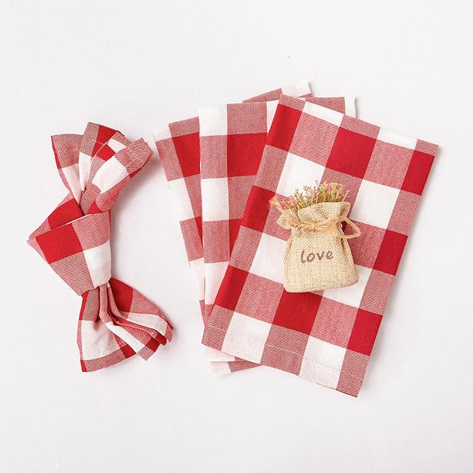 DUOBAO Buffalo Plaid Cloth Napkins, Set of 4, 20x20 Inches, Red & White, Soft & Durable, Perfect for Christmas, Dinner Parties, Weddings, Home, Farmhouse, Restaurant, Hotel