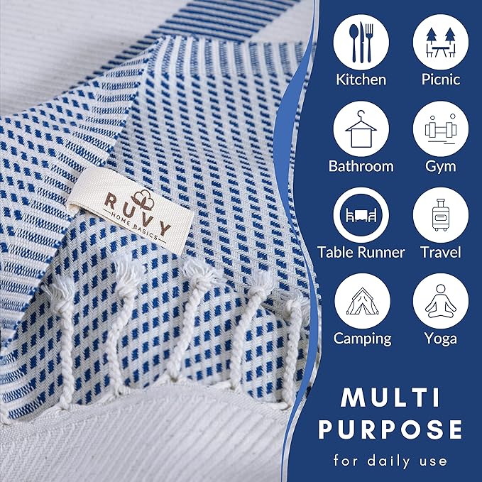 Ruvy Home Basics Turkish Hand Towels for Bathroom Set of 2 | 18"x40", Cotton | Decorative Towel for Bathroom, Kitchen, Dishcloth, Tea, Yoga, Face, Gym - Navy