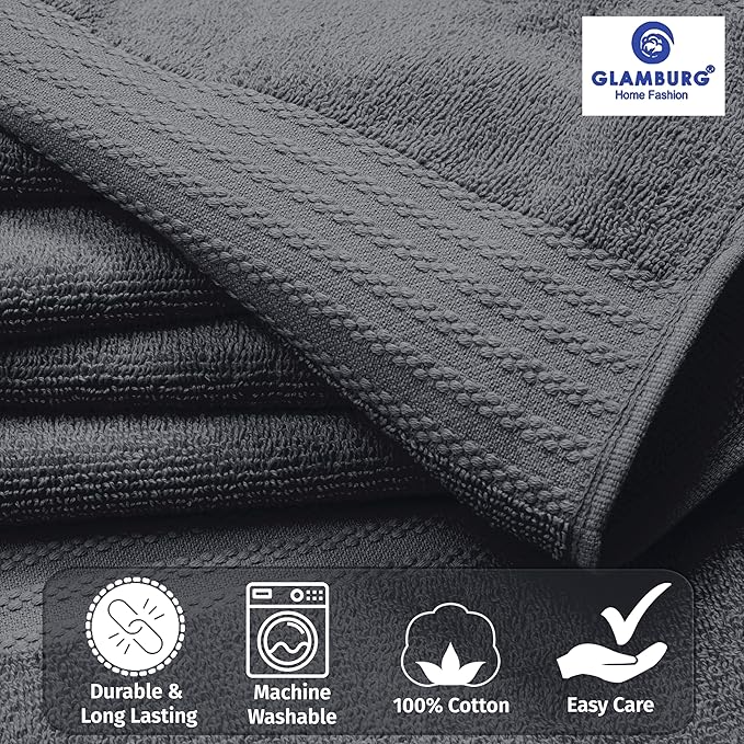 GLAMBURG Premium Cotton Oversized 2 Pack Bath Sheet 35x70-100% Pure Cotton - Ideal for Everyday use - Ultra Soft & Highly Absorbent - Machine Washable - Charcoal