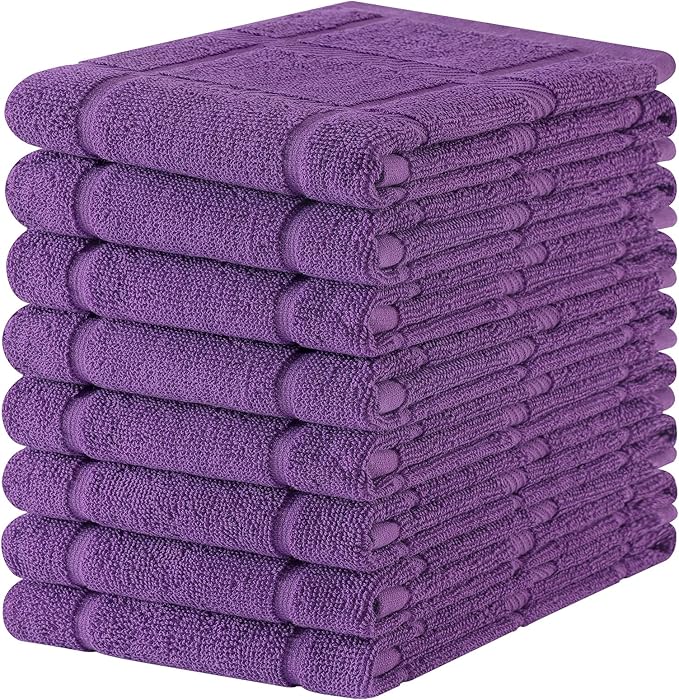 Homaxy Premium Kitchen Towels 18"x28", 8 Pack Large Cotton 380 GSM Dish Towels, Soft and Absorbent Kitchen Hand Towels with Terry Grid Design, Utility Tea Towel Set with Hanging Loop, Purple