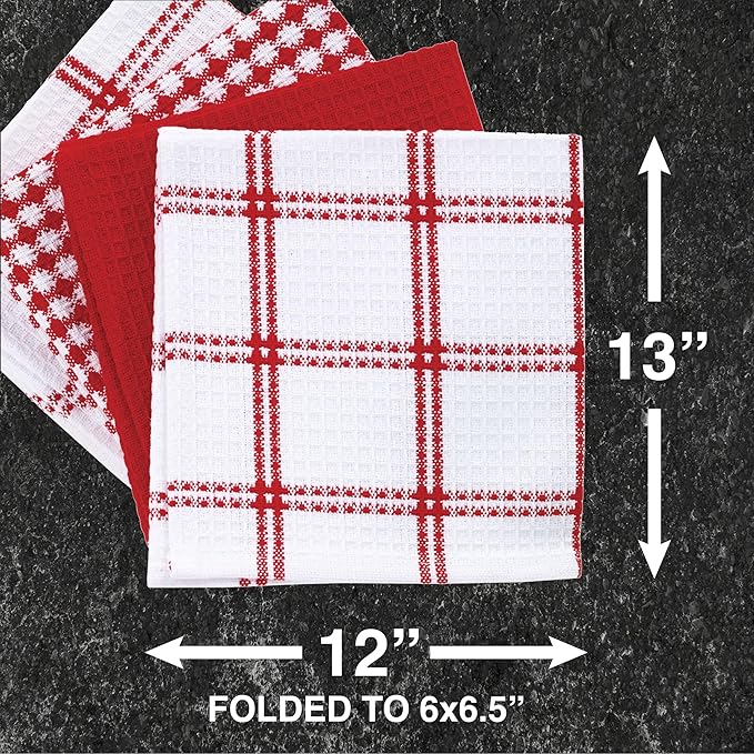 T-Fal Premium Waffle Dish Cloths: Highly Absorbent, Super Soft Long Lasting - 100% Cotton, 12"x13" Towel for Cleaning & Drying, (8-Pack), Red