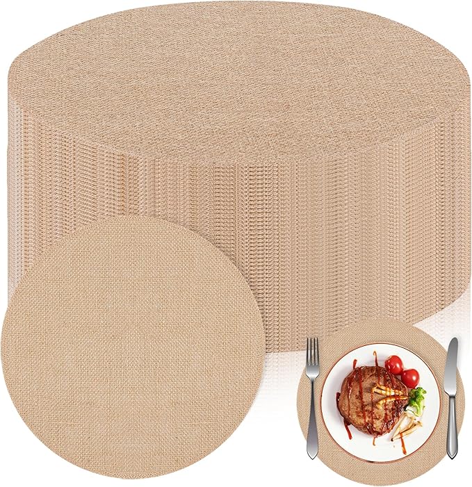 Burlap Placemats Set of 36 Round Non Slip Heat Resistant Table Mats Woven Jute Cloth Place Mats 12 Inch Boho Washable Linen Placemat for Thanksgiving Fall Kitchen Dining Farmhouse Party Table Decor