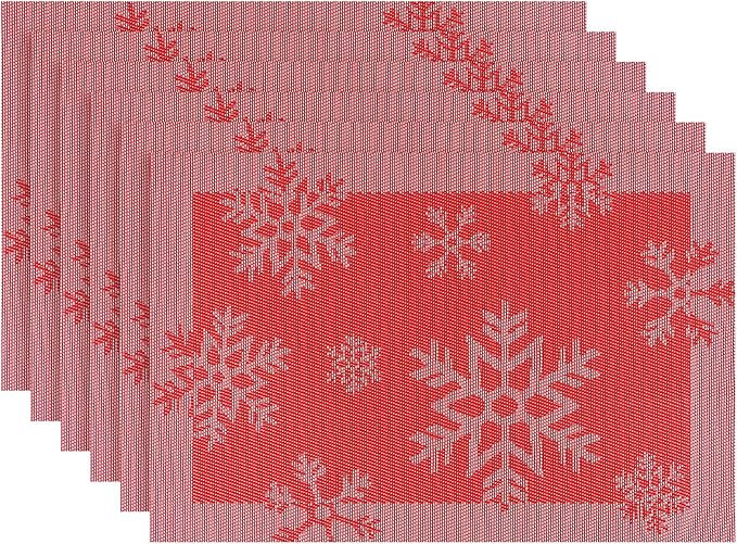 Aofmee Christmas Placemats Set of 6, Washable Christmas Place Mats for Kitchen Dining Table, Indoor/Outdoor Woven Vinyl Christmas Table Mats, Non-Slip Heat Resistant Holiday Placemats Easy to Clean