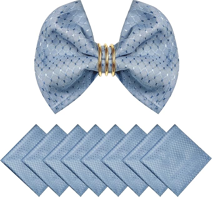 Cloth Napkins Set of 8 – Square 17x17 Inch Jacquard Fabric Polyester Washable Reusable Cloth Napkins for Kitchen Dinner Dining Restaurants Wedding Party Banquet Table (Light Blue)