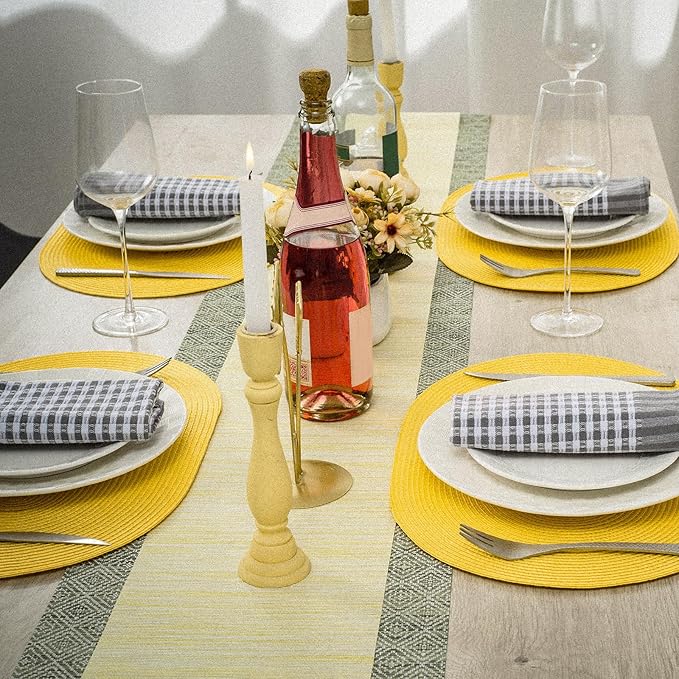 AHHFSMEI Placemats Set of 4 for Dining Table Washable Woven Non-Slip 18x12 inches Placemat Heat-Resistant Durable Table Mats for Dining Table Easy to Clean (Oval Yellow, 4)